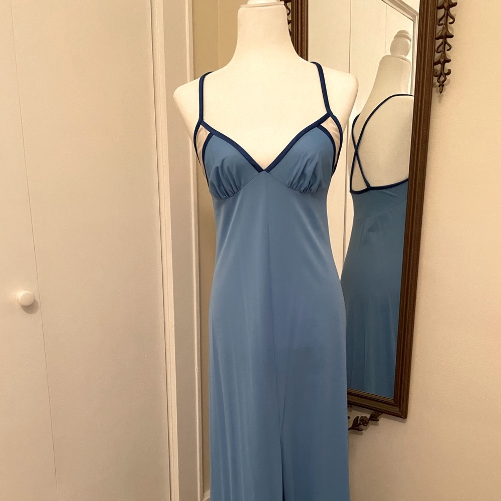 Vintage 70’s Studio 54 baby blue slip maxi dress